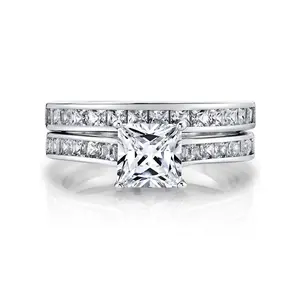 Women's 1 Carat Radiant Cubic Zirconia Sterling Silver 925 Wedding Engagement Ring Set Sizes 4-11