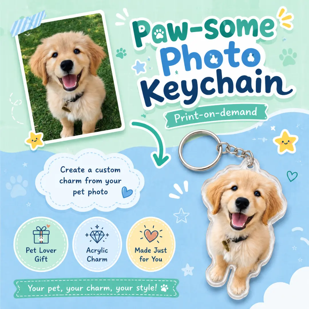 Custom Pet Photo Keychain, Personalized Acrylic Dog Picture Keychain, Pet Memorial Gift for Dog & Cat Lovers