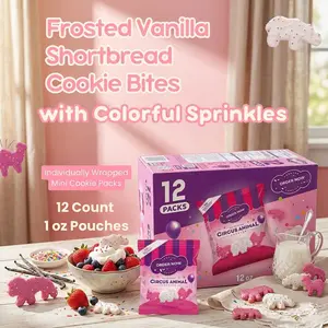 Frosted Animal Cookies Snack Packs, Vanilla Shortbread with Rainbow Sprinkles, Individually Wrapped, 12 Count 1 oz Pouches