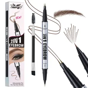 2-in-1 Dual-Ended Microblading Eyebrow Pen - 2-Fork-Tip Applicator & Brow Brush, Waterproof Long-Lasting Liquid Eyebrow Makeup, Cosmetics