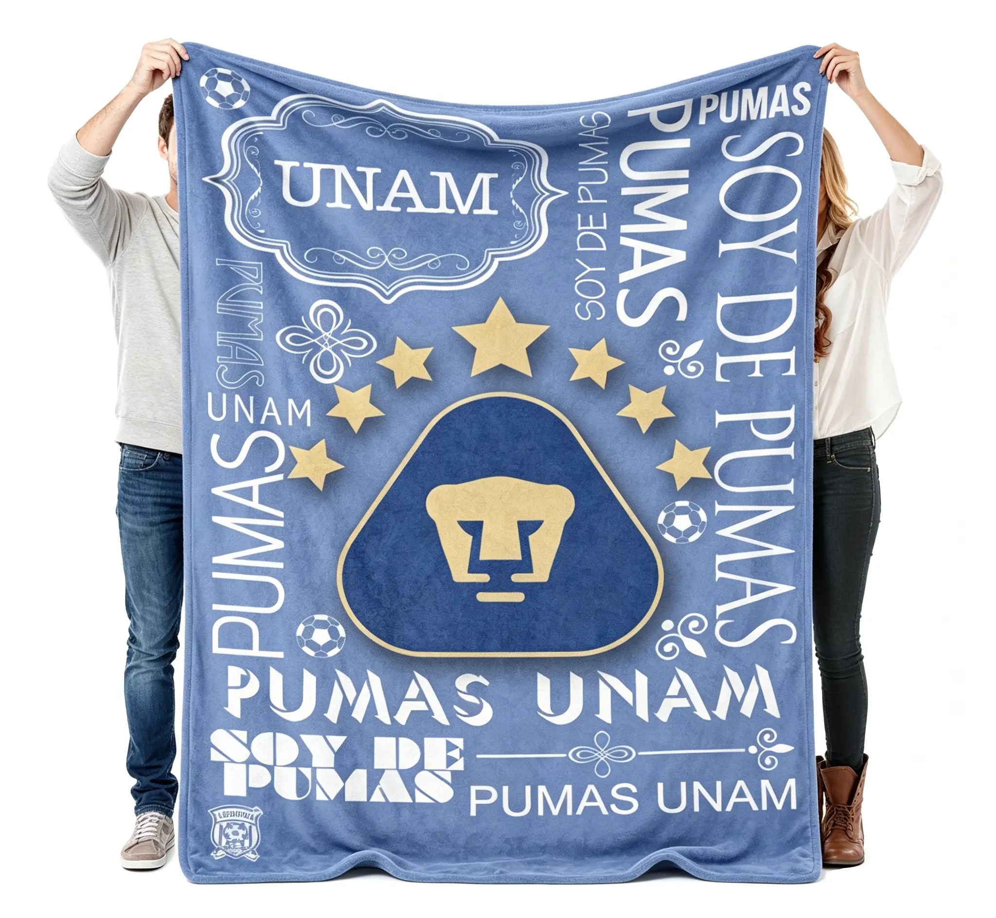 Pumas UNAM Soccer Throw Blanket, Vintage College Football Graphic Fleece Blanket, Retro Blue Sports Fan Blanket, Cozy All-Season Game Day Gift for Soccer Lovers
