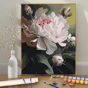 1 Pcs Peony Flowers- 16x20 Inch - Frameless - Suitable for Art Students DIY Digital Painting Kit - Professional Paintings - Paint by Numbers - Handcraft Art Set - Paint by Numbers - Acrylic Painting - For Home Wall Decoration and Gifts -Frame Not Included