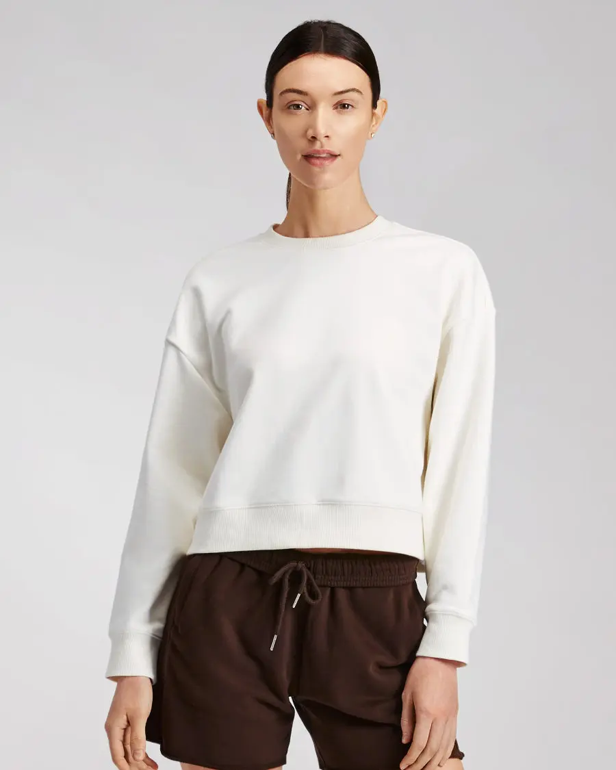 Women's Oversized Cropped Crewneck Sweatshirt, Basic Ribbed Piece, Casual Fit for Daily Wear, Fits, Embroidered, Black, Breathable, Round Neck, Cotton, French Terry, Crew Neck