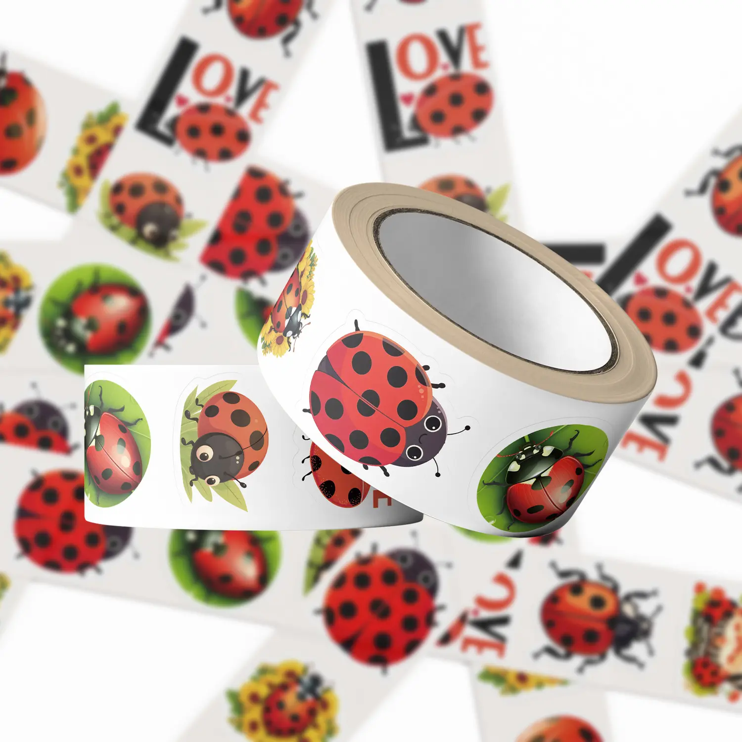 500 Pcs Ladybug Stickers Roll Self Adhesive Cute Cartoon Party Supplies Decoration Waterproof Insect Label Envelope Seals for Classroom Water Bottle Card Scrapbook School Diary Laptop Cup Decals