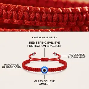 Evil Eye Protection Bracelets - Handmade Kabbalah Casual Jewelry for Women, Adjustable Durable Red or Black String Spiritual Bracelets - Unisex