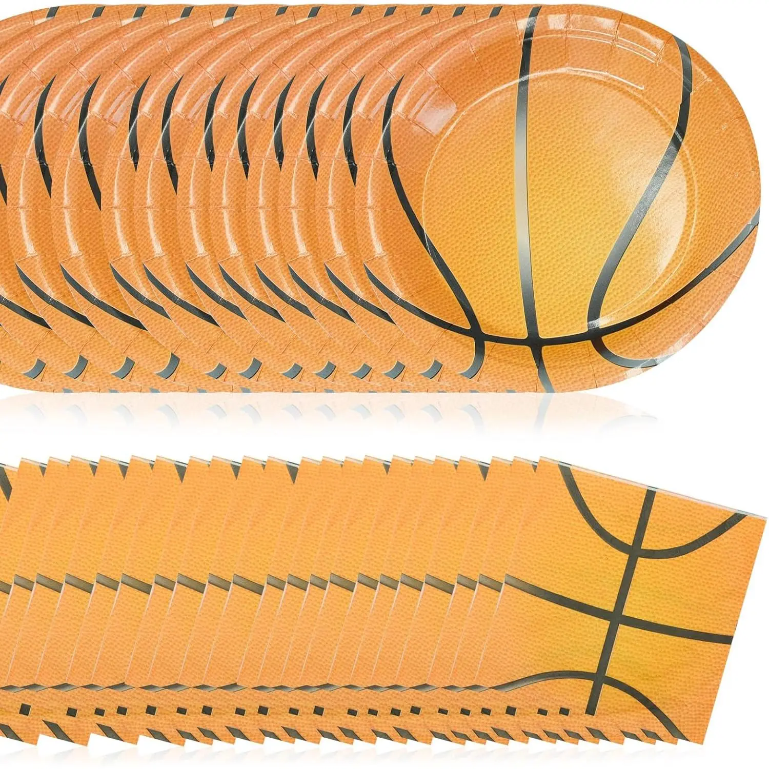 120 Pcs Basketball Party Supplies - 60 Pcs 7 Inch Basketball Plates 60 Pcs Basketball Napkins - Disposable Dessert Plates and Napkins Set for Kids Boys Birthday Basketball Theme Party Decorations