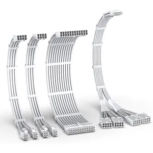 PCIE 5.0 12VHPWR Sleeved  Kit, PC 16AWG Power   Extension, 24PIN-ATX/(4+4) PIN-EPS/(12+4) PIN to 4X 8 PIN PCIE- RTX4090/4080/4070Ti Extension -Pure White