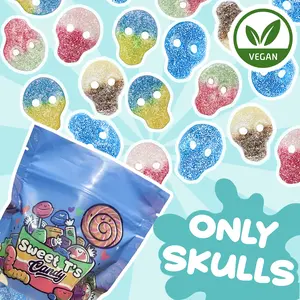 Halal Sour Skulls Mix – Vegan & Halal Swedish Gummy Candy (Cola, Blue Razz, Strawberry, Lemon, Watermelon) Pucker Up Sour Candy
