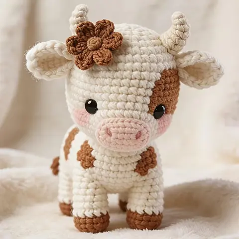 Cute Cow Crochet Kit for Intermediate Beginners, DIY Amigurumi Craft Set, Soft Yarn, Hooks, Tutorial, Perfect Gift for Adults, Handmade Crochet Gift, Crochet Gifts for Crocheters, Crochet Items