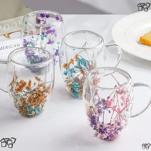 Double-layer patterned glass coffee cup, suitable for enjoying your favorite drinks in any occasion.  Fashionable coffee cups add a touch of refinement to any occasion, making them the perfect gift for loved ones, friends and family Glassware Set Tumblers
