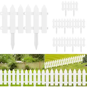 12 Pieces Garden Fence with 12 Pieces Fence Insert White Plastic Fence Garden Picket Fence Edgings Lawn Flowerbeds Plant Borders Decorative Garden Yard
