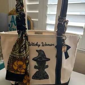 Bead Embroidered LL Bean Boat & Tote with Witchy Woman Design and Scarf Handle