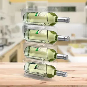 Set of 4 Stackable Refrigerator Wine Rack Cabinet Water Bottles Storage Organizer for Kitchen Countertop Save Space, 1-Bottle 4 Packs