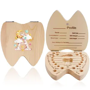Wooden Tooth Box, 1 Set Iridescent Cloud Pattern Tooth Storage Box, Dustproof Tooth Organizer, Suitable for Boys and Girls Dental Souvenirs, Room Decoration
