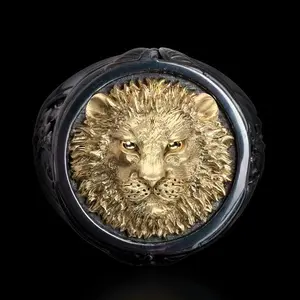 Men's two-tone ring, creative lion head ring, vintage jewelry, gift for boyfriend, Father's Day gift
