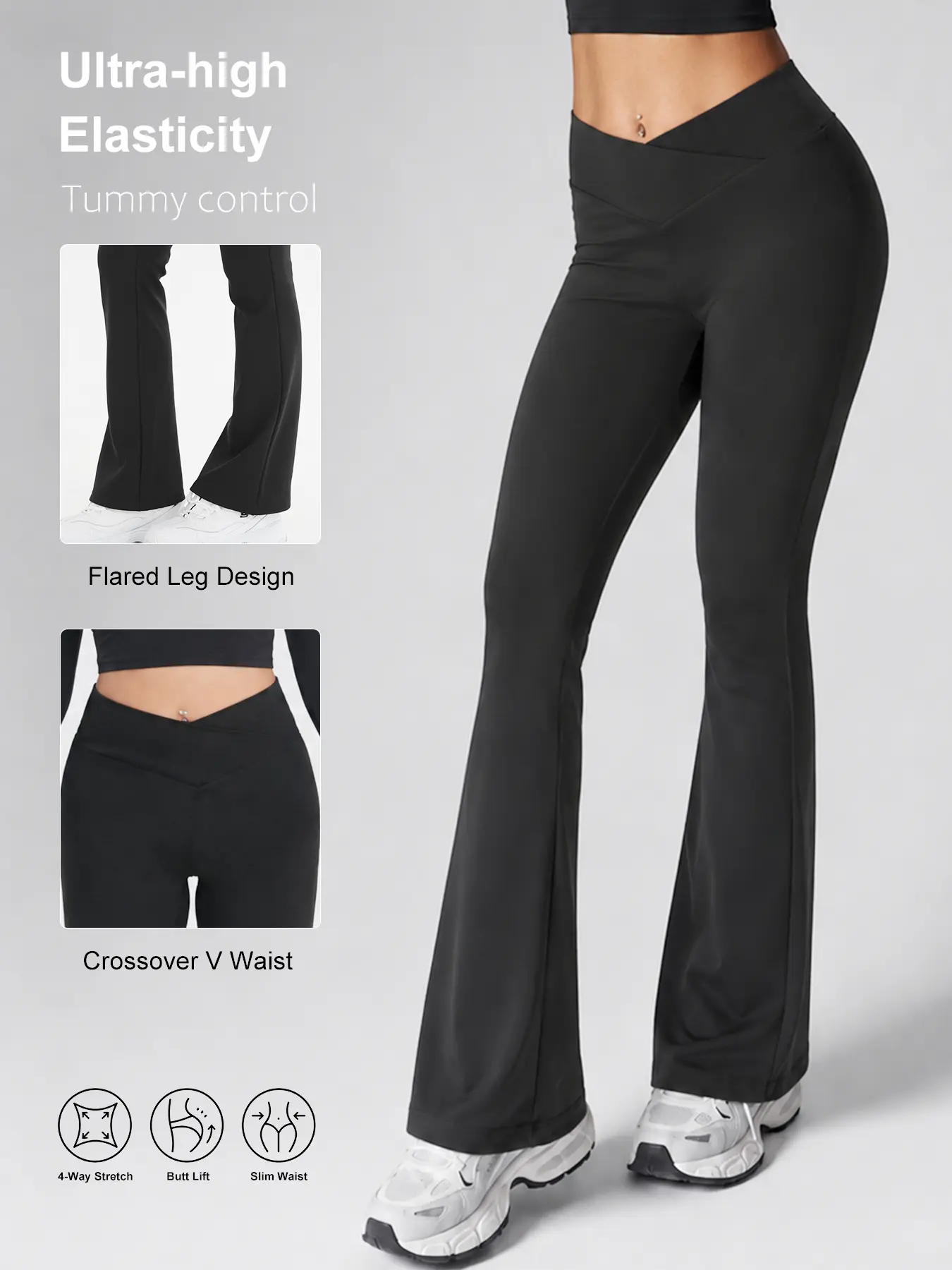 V-Waist Flare Leggings High Waist Tummy Control Bootcut Yoga Pants Soft Stretchy Daily Gym Pants For Women