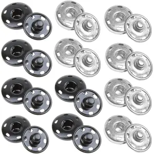 Sew  Snap Buttons 12 Sets B Metal Snap Fastener Buttons Press Button for Sewing Clothing Silvery and Black (Large Size 1.0IN /25mm)
