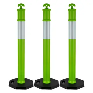 3-Pack 48-Inch Traffic Delineator Posts Set With Green Safety Cones And Durable Weighted Base For Outdoor Construction Sites, Portable Barrier Poles For Roadway And Pedestrian Guidance