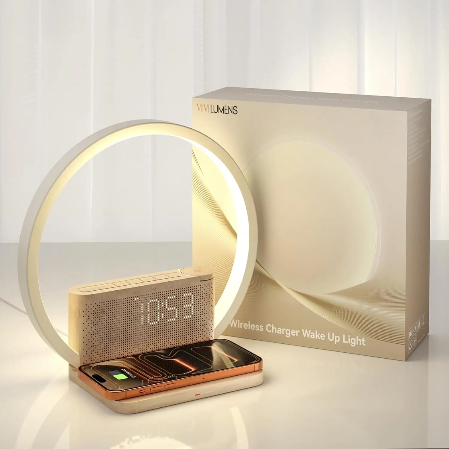 Sunrise Alarm Clock with Wireless Charging & White Noise – 3 Wake Modes + Snooze – Touch Night Light & 10 Sleep Sounds – Digital Clock for Heavy Sleepers, Bedroom & Gifts Decor