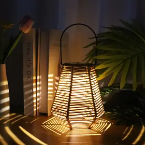 Vine Woven Solar Lantern Outdoor Hanging Waterproof LED Light, Beautiful Shadow Effect, Solar Powered Decorative Lamp for Garden, Patio, Yard