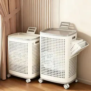 UFORU Rolling Laundry Hamper with Lid, 22.5/18.7 Gallon,85/71L Perforated Plastic Basket with Wheels, Storage Bin with Handle,Outdoor, suitable for kitchen, laundry and storage purposes, easy to move around