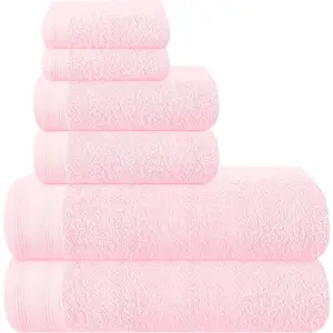 Ultra Soft 6 Pack Cotton Towel Set, Contains 2 Bath Towels 28x55 inch, 2 Hand Towels 16x24 inch & 2 Wash Coths 12x12 inch, Ideal Everyday use, Compact & Lightweight - Pink
