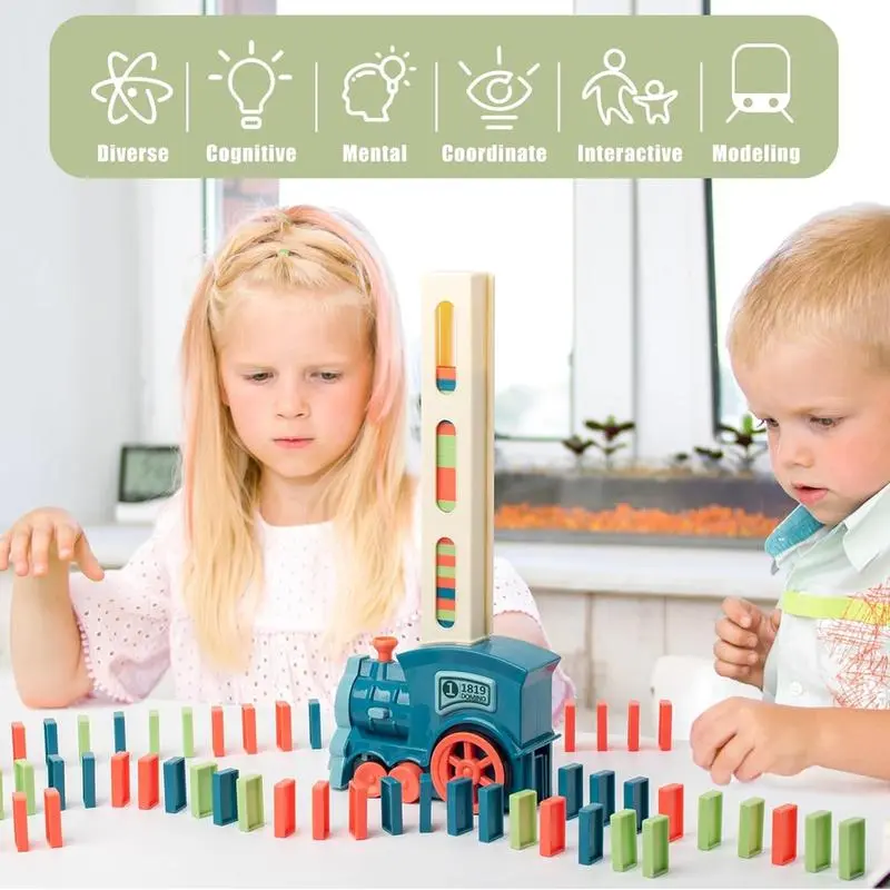 AOMOSIN Automatic Domino Train Toy - Electric Building Blocks Set with Lights & Music, Auto-Laying STEM Educational Creative Play Toy for Unisex Age 3+ Kids, Train Theme Birthday Party Gift