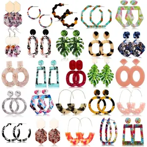 25 Pairs Acrylic Resin Statement Earrings Set for Women Mottled Hoop Fashion Drop Dangle  Hypoallergenic for Sensitive Ears