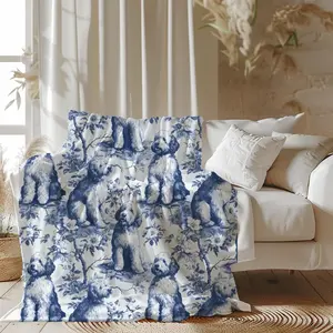 Sheepadoodle Blue Chinoiserie Toile De Jouy Fleece Blanket, Cozy Home Gift, Personalized Blanket For Mixed Dog Owners, Cozy Couch Bed Throw Fleece Throw Bedroom Decor Blankets Birthday Gifts Suitable for Friends, Family, and Partners