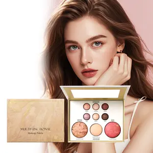 Makeup set:Gilded Multi-Color Cosmetic Palette - All-in-1 Multi-Use Makeup Palette with Eyeshadow, Contour, Blush, Highlighter, Eye Brightening Function