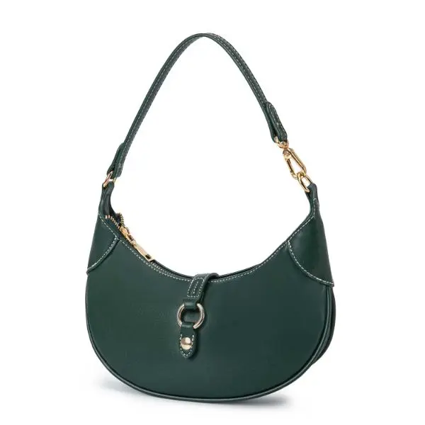MKF Collection Mire Half Moon Shoulder Bag in Dark Green with Adjustable Strap and Zipper Closure