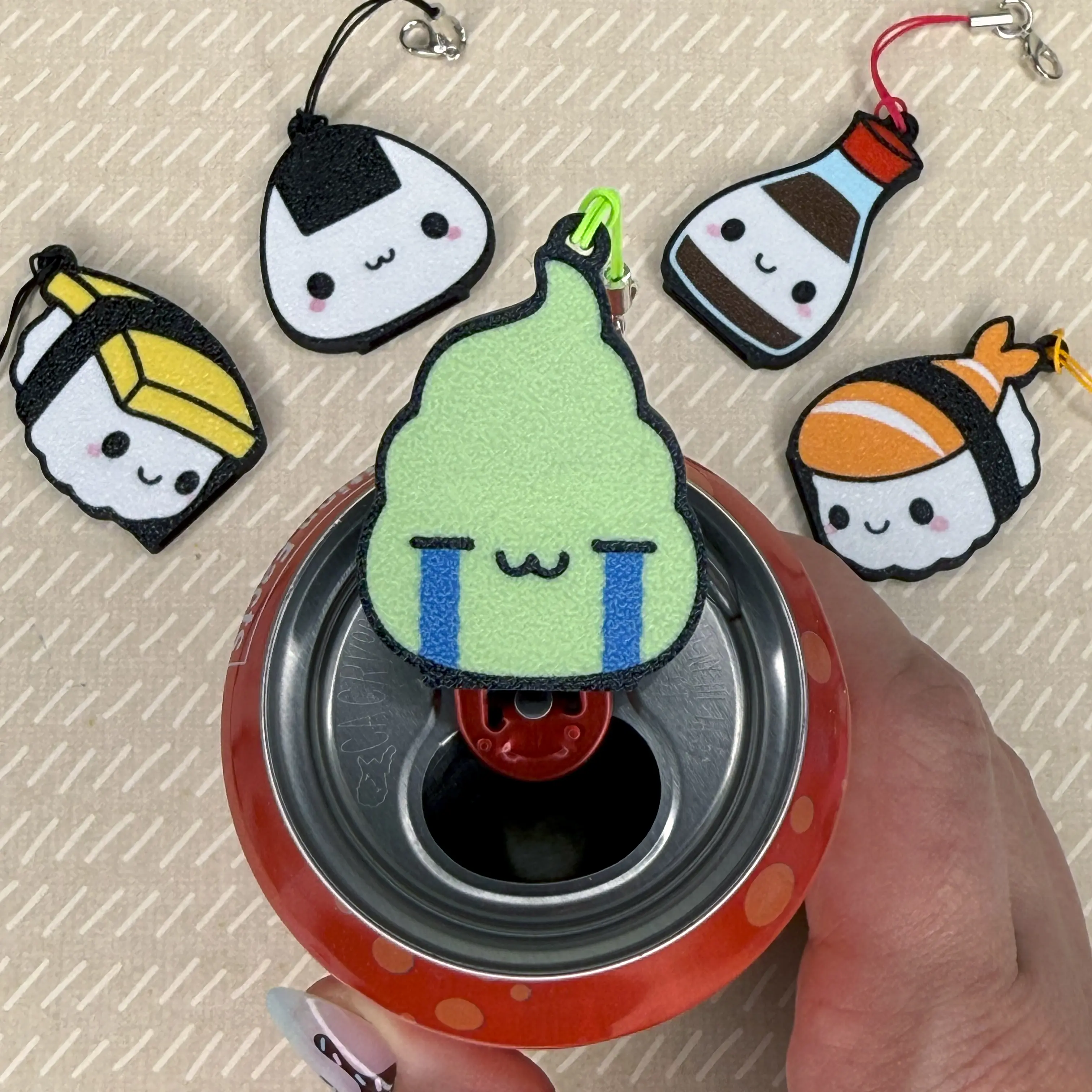 Tab Buddies Sushi Collection! Cute soda can tab opener with keyring strap - help for long nails, kids, arthritis, hack, acrylic diy charms, Kawaii Japan accessory Kitchen Utensils, sushi, sashimi, nigiri, onigiri, soy sauce shoyu, wasabi