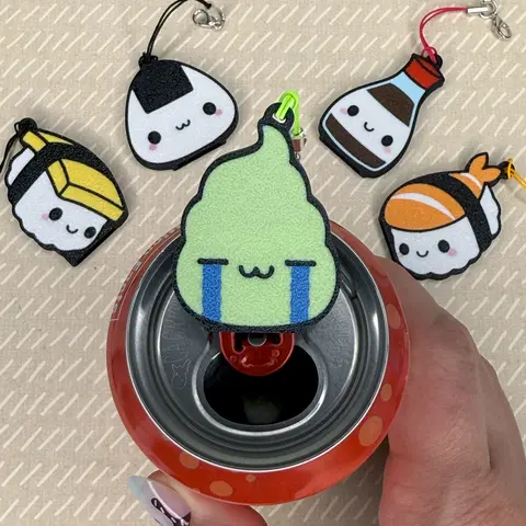 Tab Buddies Sushi Collection! Cute soda can tab opener with keyring strap - help for long nails, kids, arthritis, hack, acrylic diy charms, Kawaii Japan accessory Kitchen Utensils, sushi, sashimi, nigiri, onigiri, soy sauce shoyu, wasabi