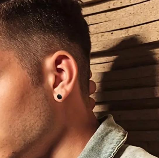 {Comfort Earrings} Magnetic Men's Perforated Ear Clips, Fashion Style Zircon Magnetic Ear Clips, Silver and Black Punk False Ear Clips