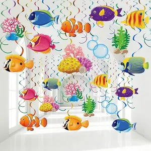 30 Pcs Tropical Fish Hanging Swirls Under the Sea Party Decorations Ceiling Decor for Boys Girls Kids Ocean Themed Party Mermaid Creatures Baby Beach Party Supplies Under the Sea Decor