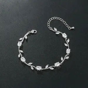 Leaf Cubic Zirconia Tennis Bracelets for Women Adjustable Dainty Rose Flower Wedding Brides Bracelets For Party Prom