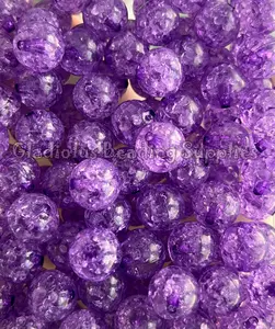 16mm Purple Clear Crackled Beads, Clear Beads, Resin, Loose, Chunky, Round, Gumball, Crafting Supplies
