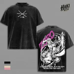 Roronoa Zoro One Piece Anime Graphic Tee Vintage Washed Shirt Unisex Streetwear Zoro Anime Shirt One Piece Shirt Santoryu Three Sword Style Tee Anime Clothing Gift for Anime Lovers Fans