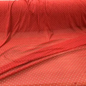 PowerNet Stretch Mesh Nylon Spandex Sheer Red Printed White Dots Z506