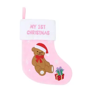 Baby girl pink bear personalized christmas stocking