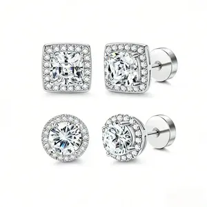 4Pairs Big Zirconia Stud Earrings for Women Men Sparkling Synthetic Zirconia Womens Mens Earrings,Perfect Gift for Her.