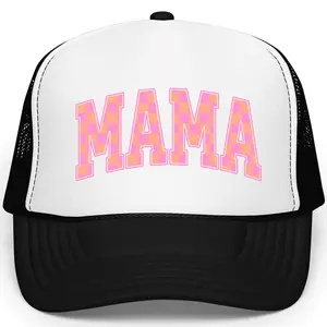 MAMA Trucker Hat - Retro Pink and Orange Check Hat for Moms - Cute Gift for Mother’s Day - Trendy Mom Hat - Summer Accessory for Mama