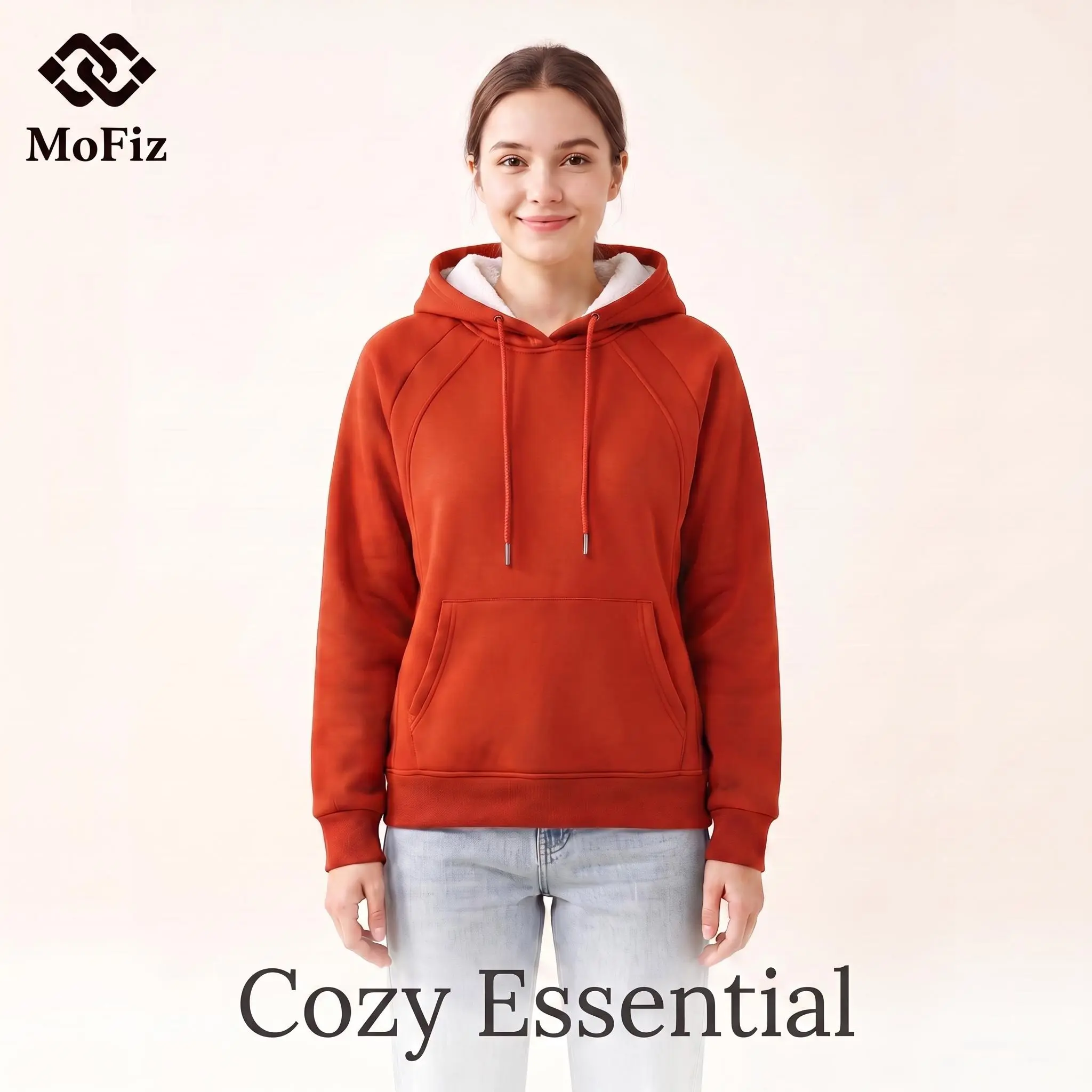 MoFiz Women's Plain Polyester Sherpa Fleece Hoodie - Oversized, Loose-Fit, Thermal Warm Pullover with Drawstring, Kangaroo Pocket, Long Sleeves, Street Style for Pairing with Jeans, Casual Leggings