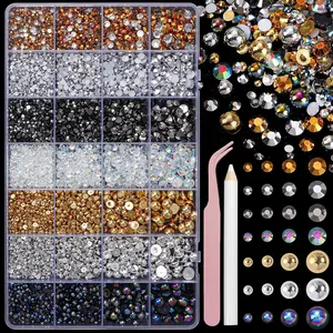 22000 Mixed Color Flat Back Pearl and Rhinestone Set, Resin Rhinestones, Mixed Sizes Half Gemstones, DIY Crafts for Nails, Face, Eyes, Bottles, Shoes