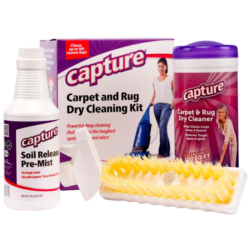 Capture Carpet Total Care Kit 100 – 1 lb Dry Cleaner Powder + 16 oz Pre-Mist with Brush – Deep Carpet & Rug Cleaner for Pets, Kids, Stains & Odors – Safe on Wool, Nylon, Upholstery & Car Interiors – Low-Moisture, No-Machine Solution