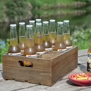 Rustic 12 Slot Beer Bottle Serving Crate with Carrying Handles