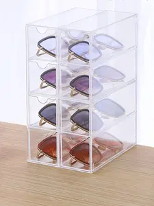 1pc Transparent 4 Layer Drawer-Type High-End Luxurious Eyeglasses, Sunglasses, Accessory Organizer, Dresser Storage Box (Stackable)