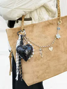 PU Heart Keychain Bag Charm, Phone Chain Accessory, Casual Street Style, Perfect for Shopping and Daily Use