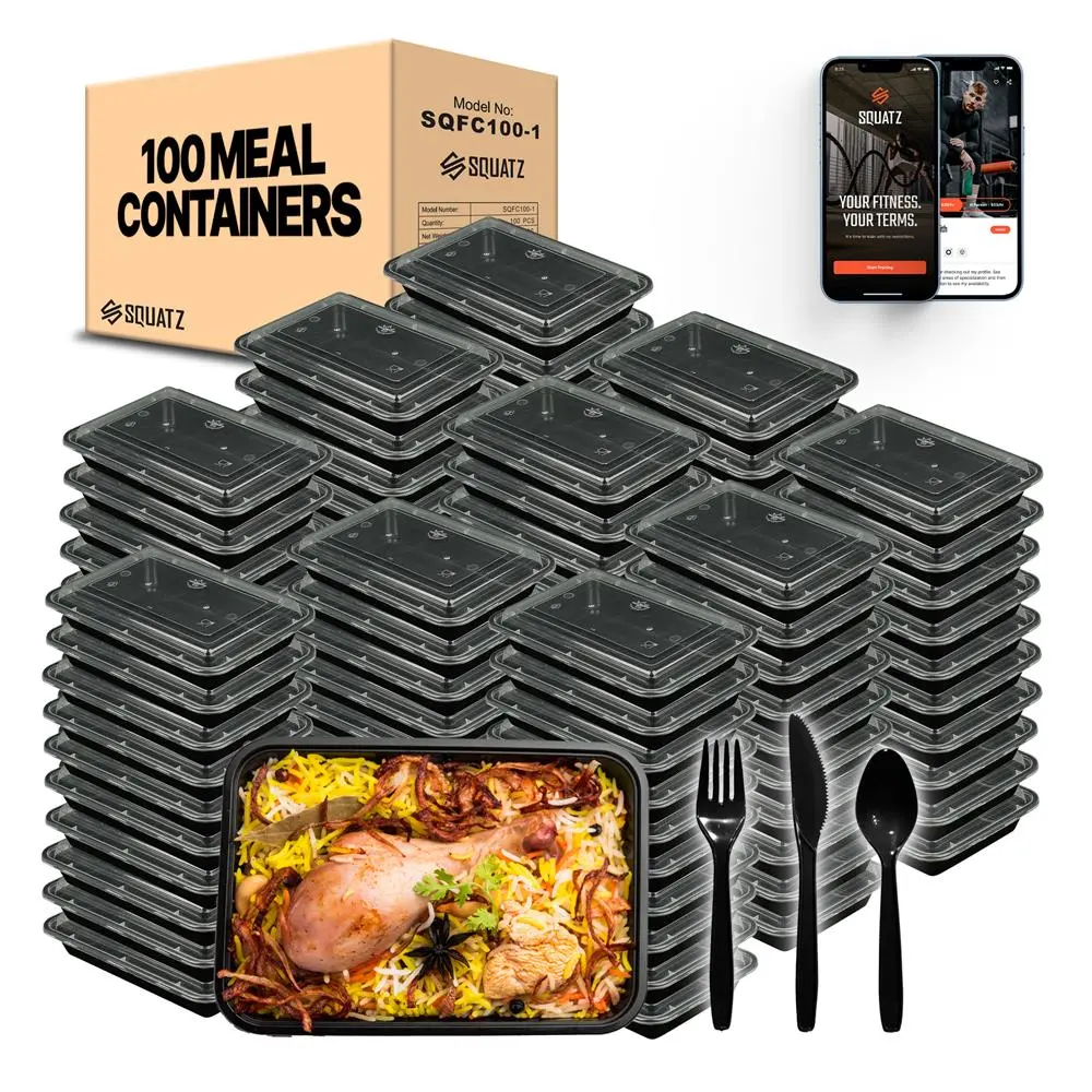 100 Pack Meal Prep Containers with Utensils - 33oz | Leak-Proof Microwave Safe & Freezer Safe Food Storage Containers with Lids, Forks, Spoon & Knives - Ideal for Catering, Packaging & Everyday Use