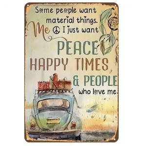 1pc 2D Plane Iron Art Vintage Decor, Suitable for Home, Camping Bohemian Style, "Some People Want Material Things, I Just Want Peace" Western Wall Art, Coffee Shop Restaurant Decoration, 12x8inch